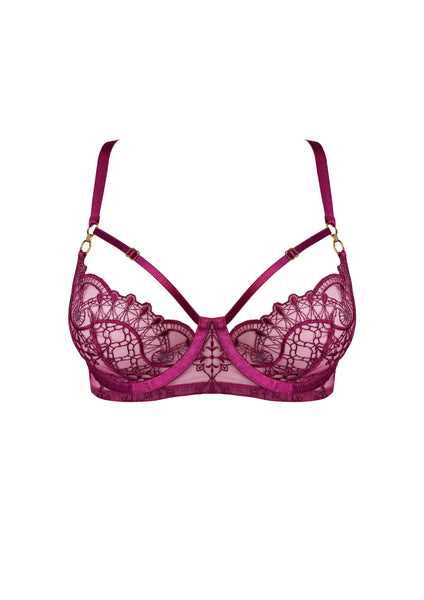 Mari Lace Wire Balconette Bra Magenta Pink – Bordelle